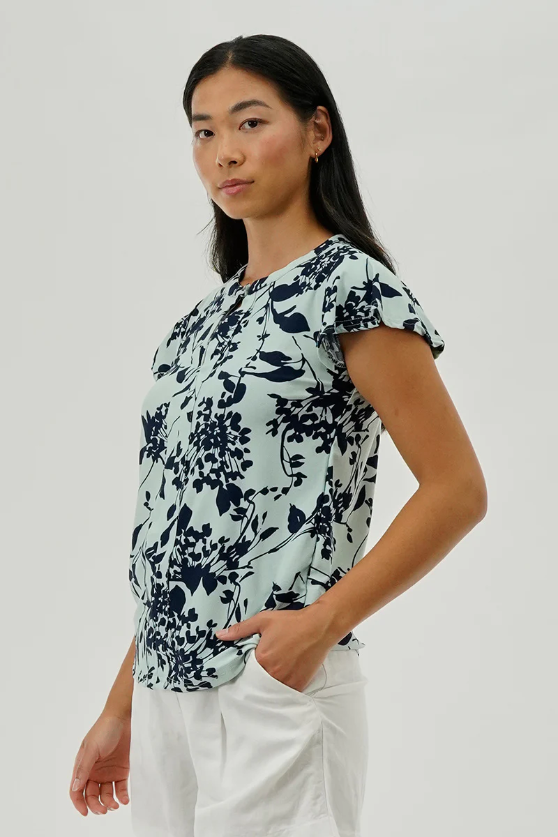 International INC Company Floral Short Sleeve Blouse - Aqua - Image 2