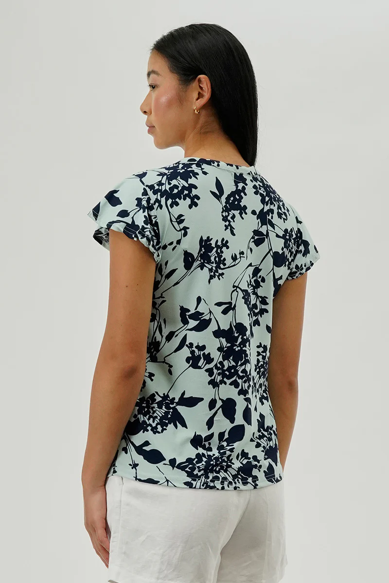 International INC Company Floral Short Sleeve Blouse - Aqua - Image 3