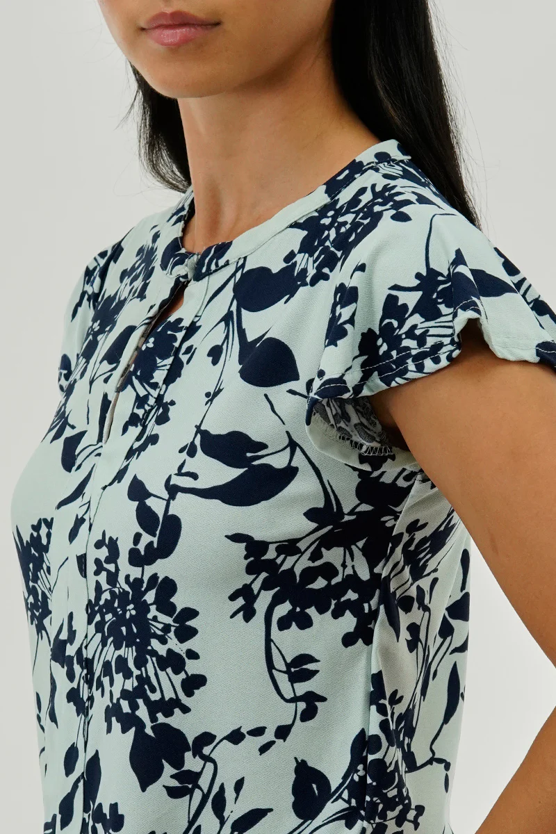 International INC Company Floral Short Sleeve Blouse - Aqua - Image 4