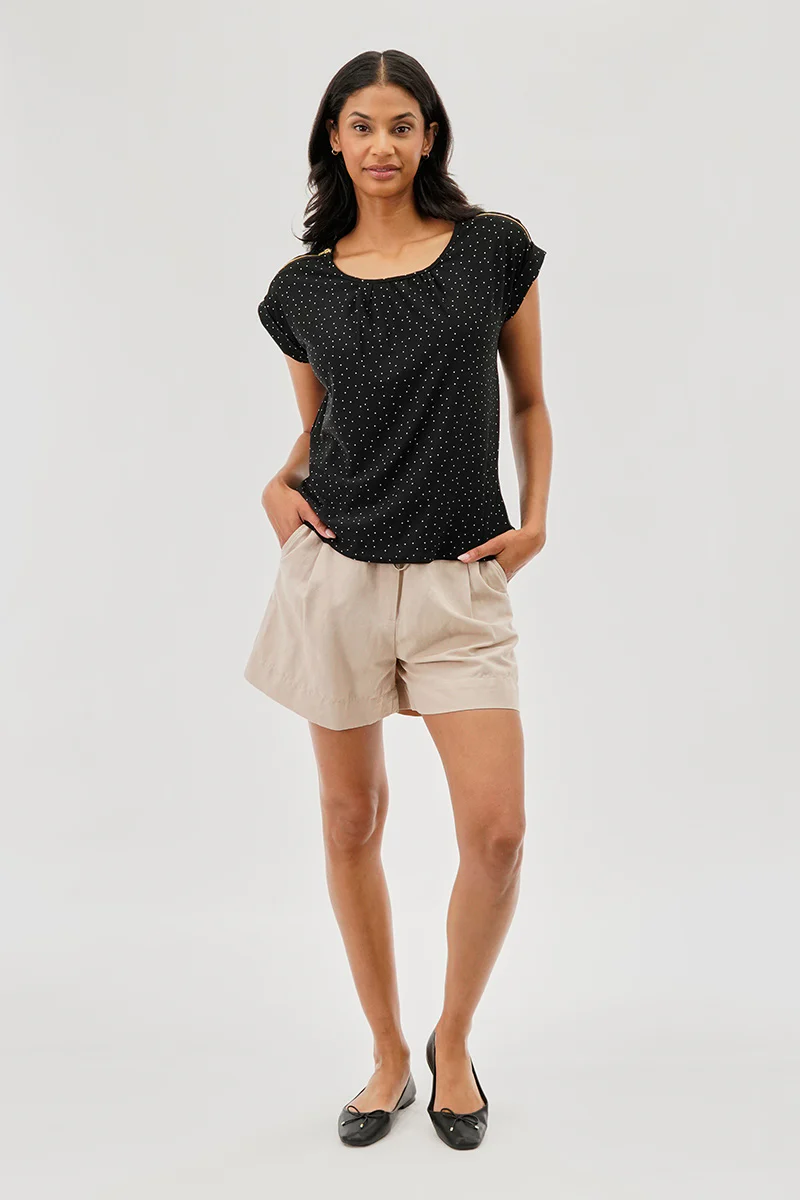 Beechers Brook Polka Dot Shoulder Zipper Blouse - Black - Image 5