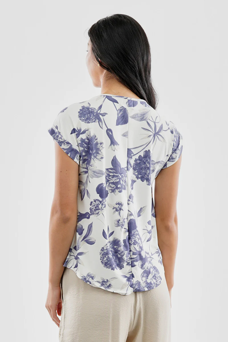 Beechers Brook Floral Zipper Shoulder Detail Blouse - White - Image 3