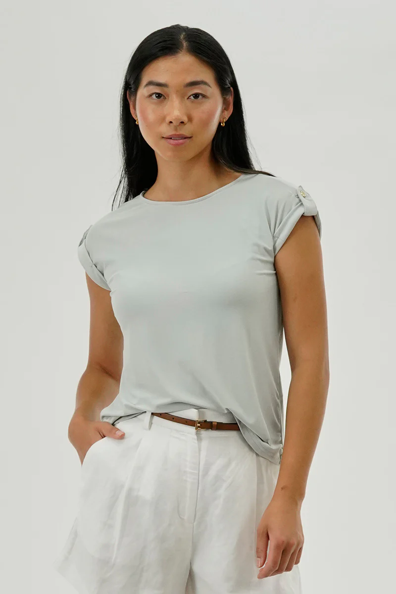 Beechers Brook Short Sleeve Split Back Blouse - Grey
