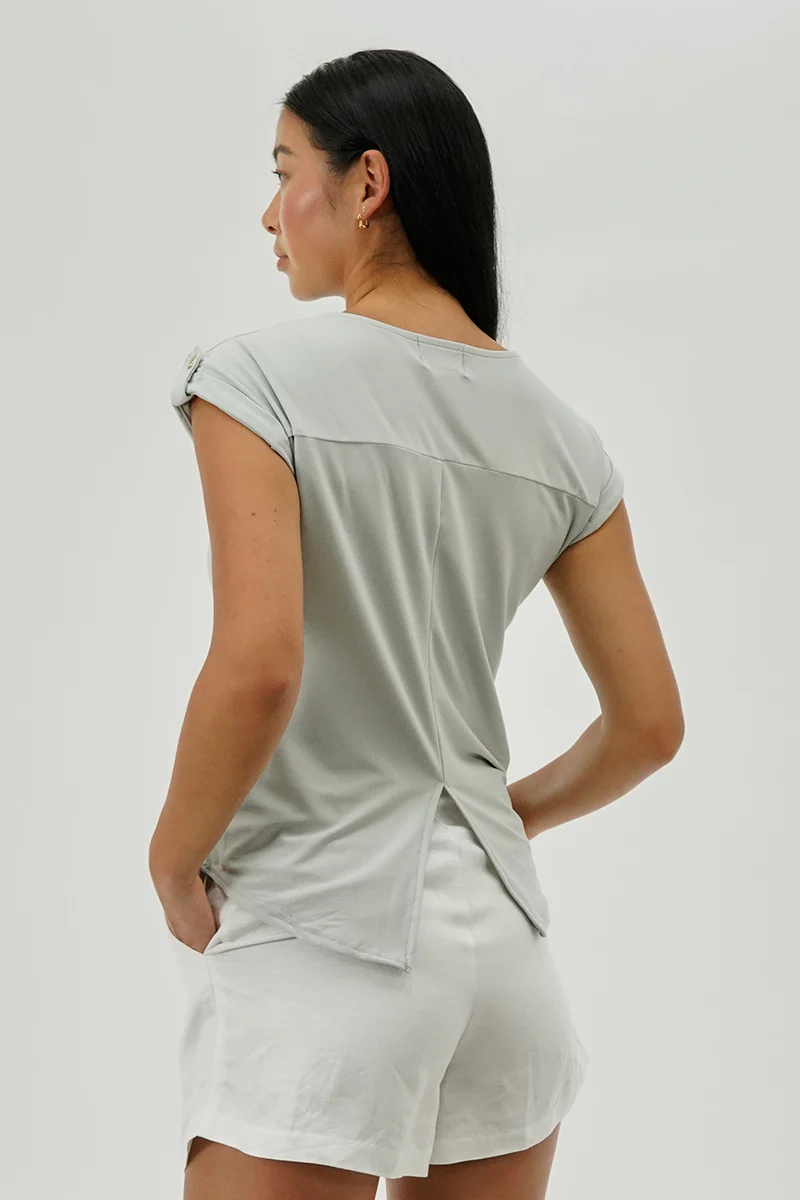 Beechers Brook Short Sleeve Split Back Blouse - Grey - Image 3