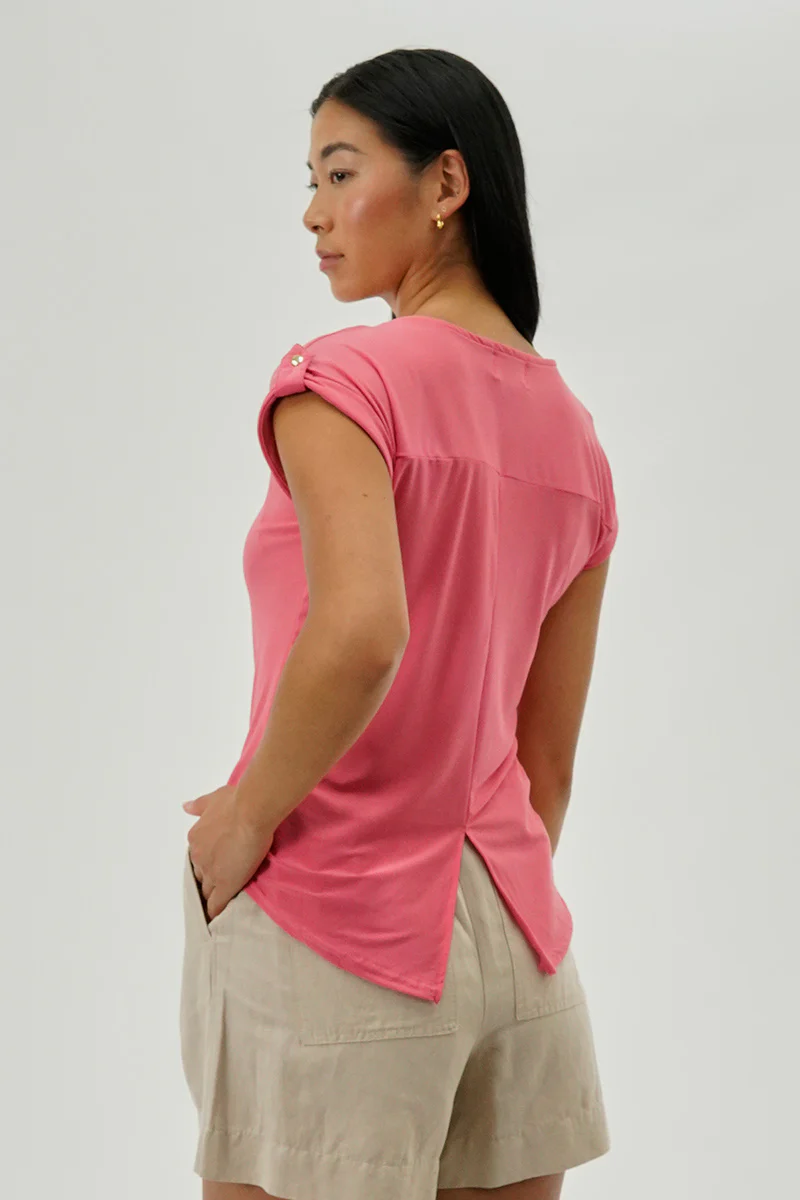 Beechers Brook Short Sleeve Split Back Blouse - Pink - Image 3