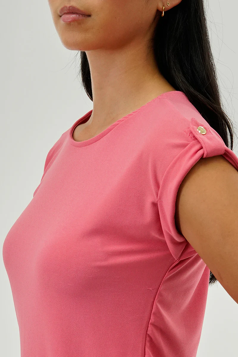 Beechers Brook Short Sleeve Split Back Blouse - Pink - Image 4