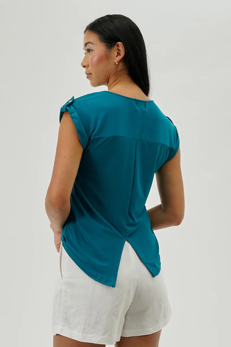 Beechers Brook Short Sleeve Split Back Blouse - Turquoise - Image 3