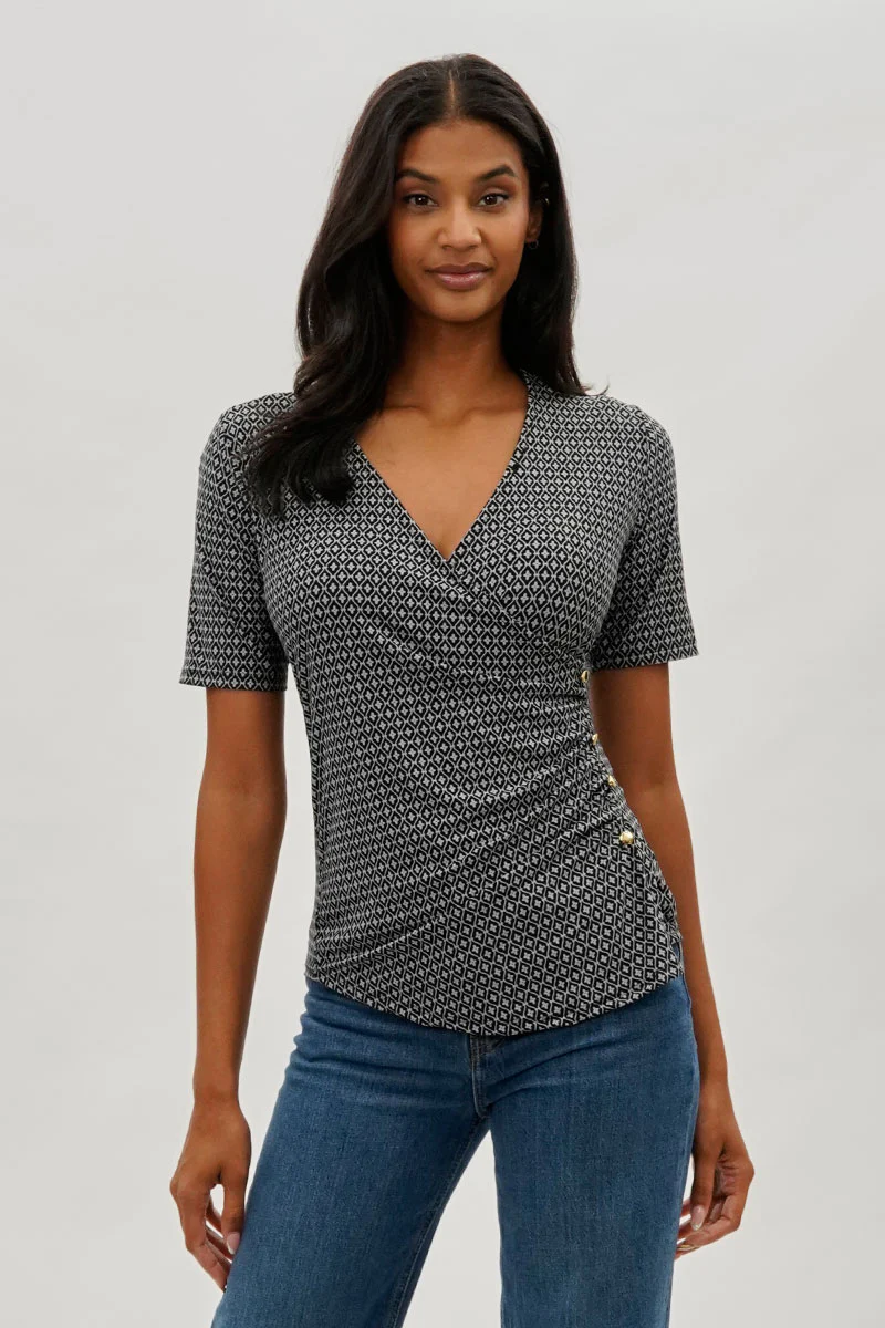Beechers Brook Patterned Side Button Tee - Black
