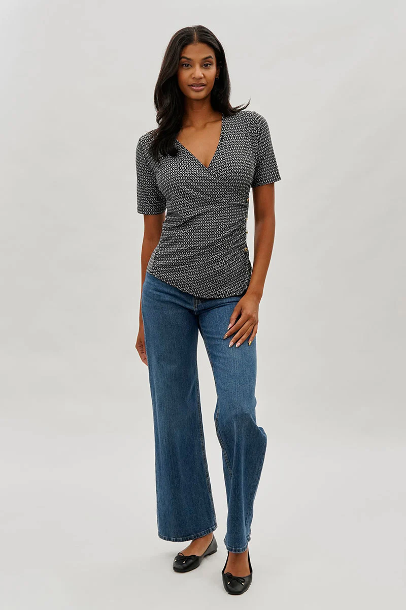 Beechers Brook Patterned Side Button Tee - Black - Image 5