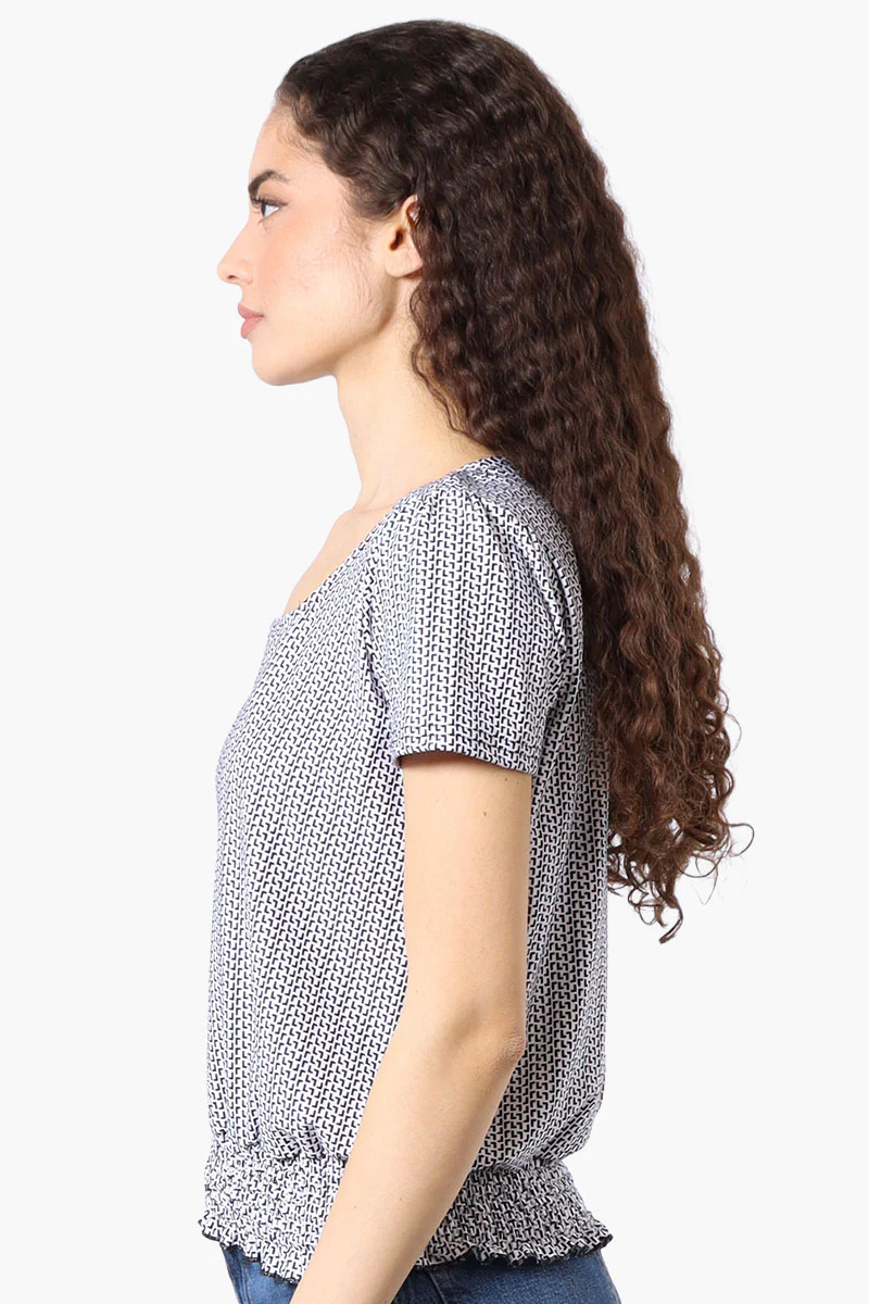 Beechers Brook Patterned Square Neck Smocked Tee - White - Image 2