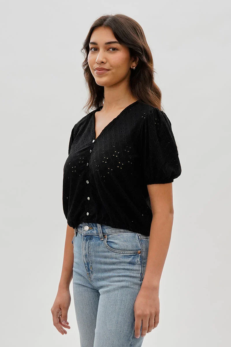 Beechers Brook Button Down Eyelet Blouse - Black - Image 2