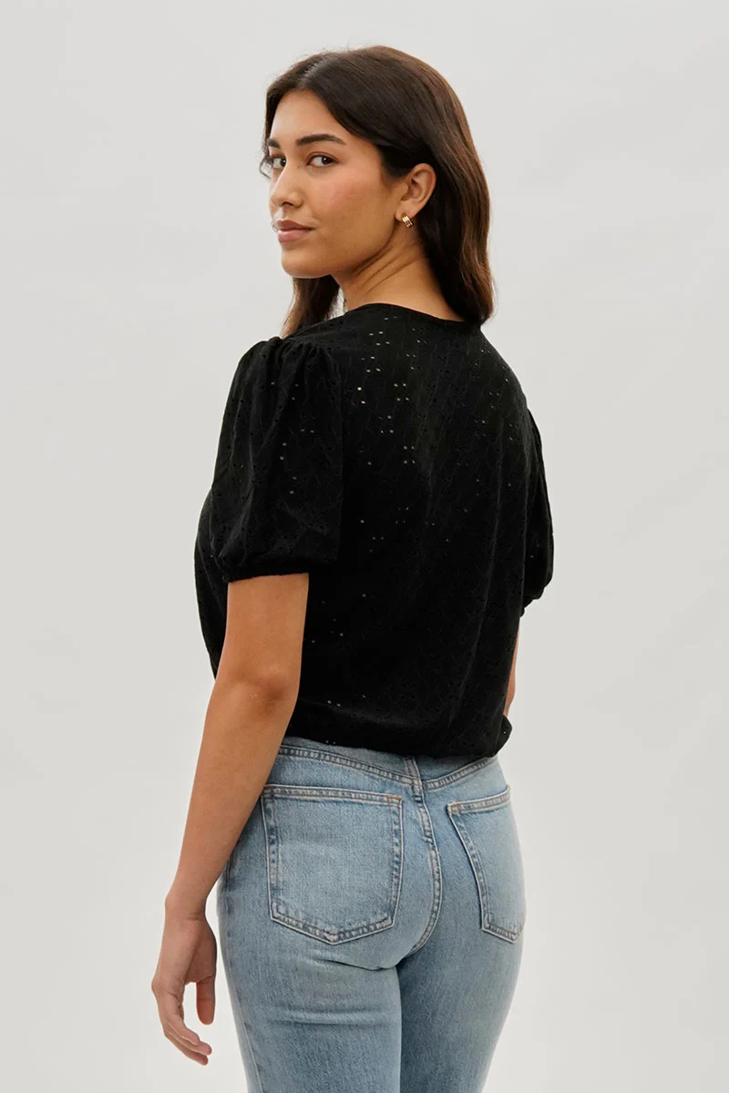 Beechers Brook Button Down Eyelet Blouse - Black - Image 3