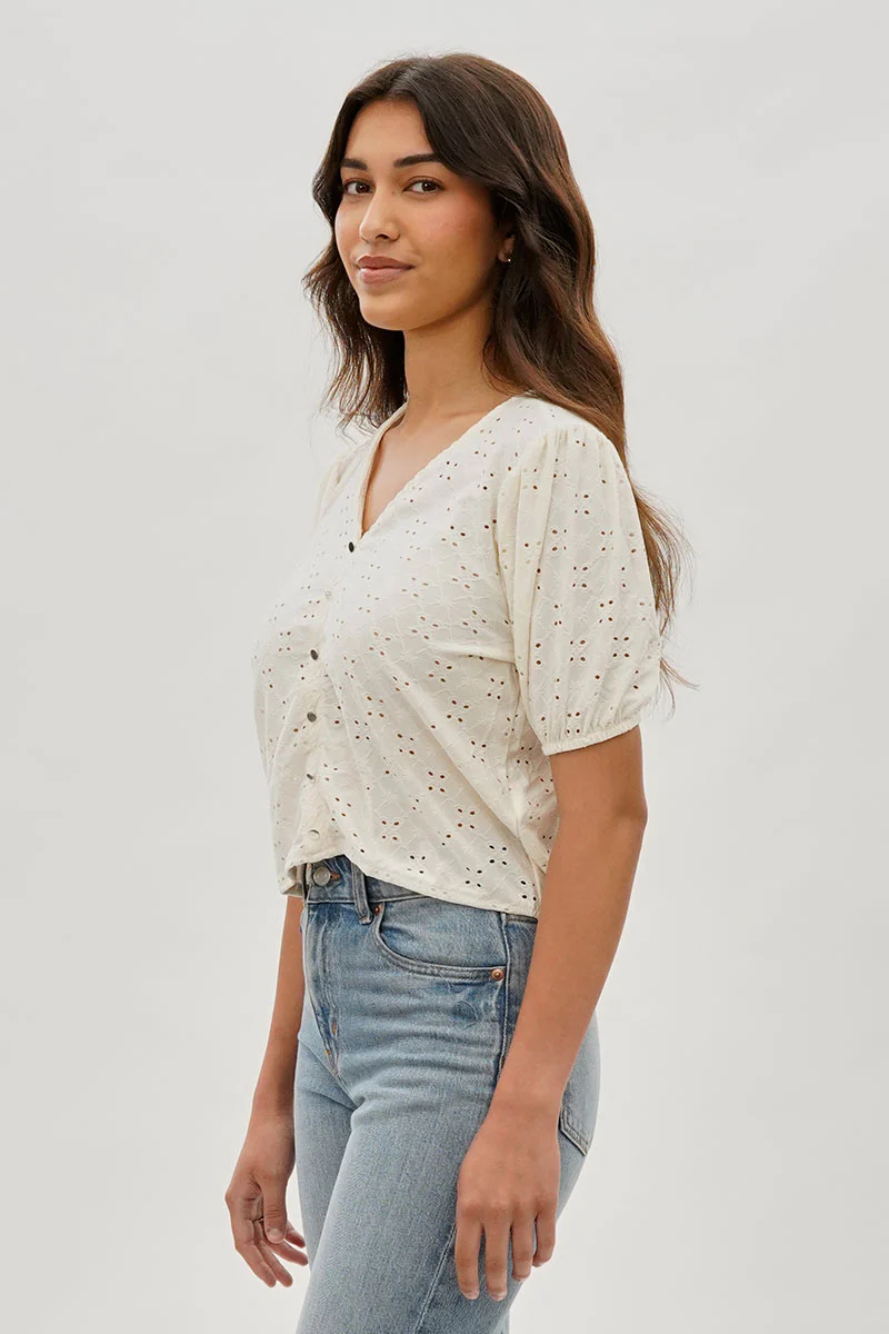 Beechers Brook Button Down Eyelet Blouse - Cream - Image 2