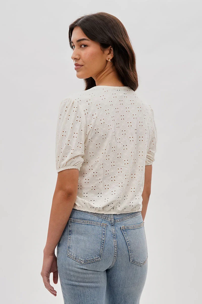 Beechers Brook Button Down Eyelet Blouse - Cream - Image 3