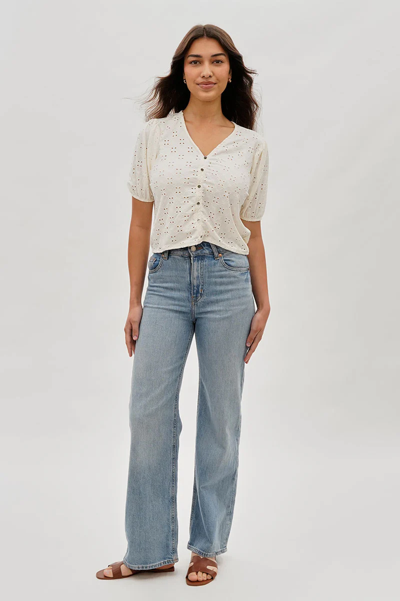 Beechers Brook Button Down Eyelet Blouse - Cream - Image 5