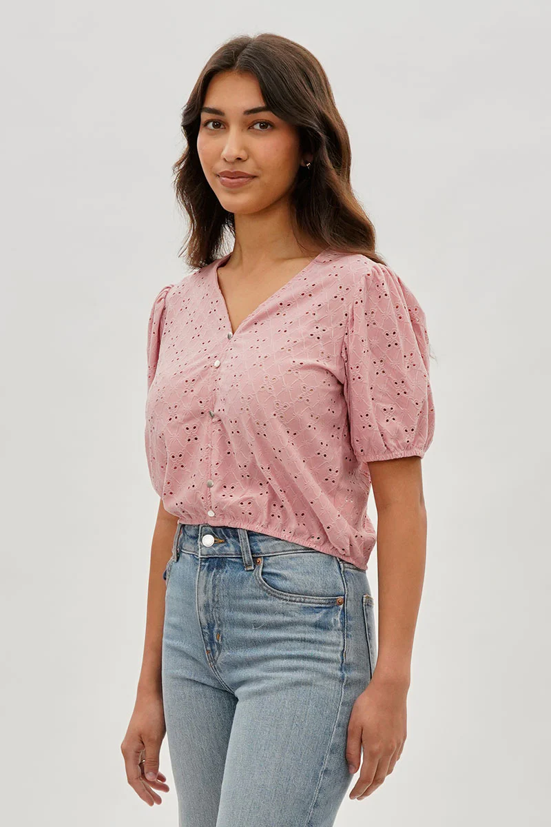 Beechers Brook Button Down Eyelet Blouse - Pink - Image 2
