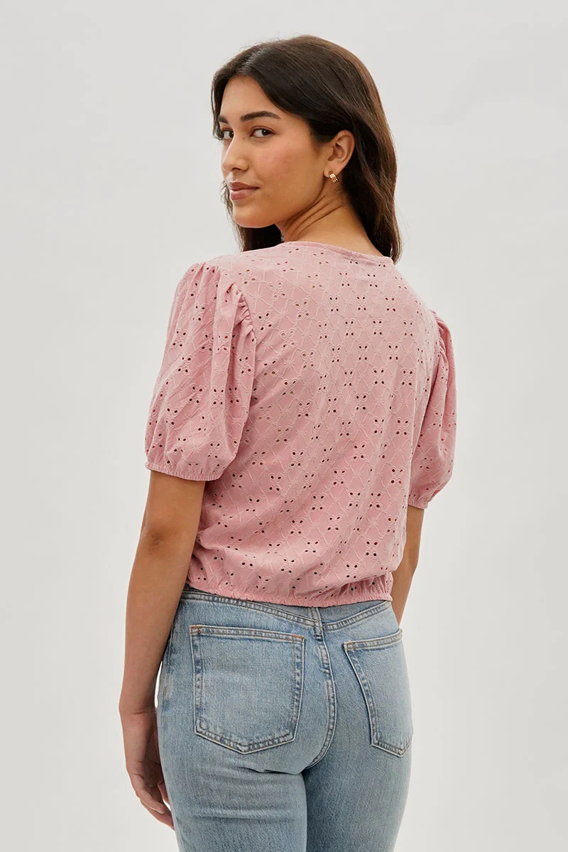 Beechers Brook Button Down Eyelet Blouse - Pink - Image 3