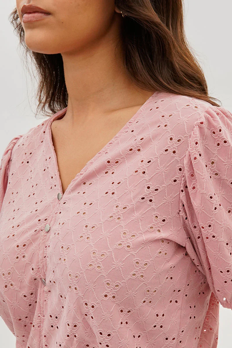 Beechers Brook Button Down Eyelet Blouse - Pink - Image 4