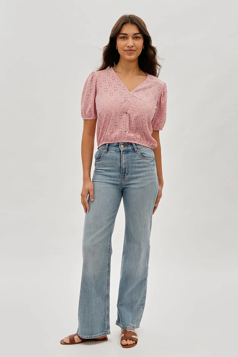 Beechers Brook Button Down Eyelet Blouse - Pink - Image 5