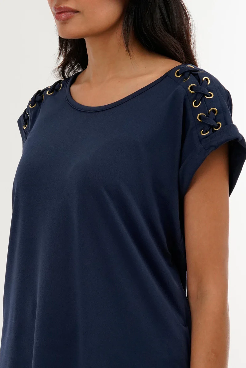 International INC Company Shoulder Lace Up Tee - Navy - Image 4