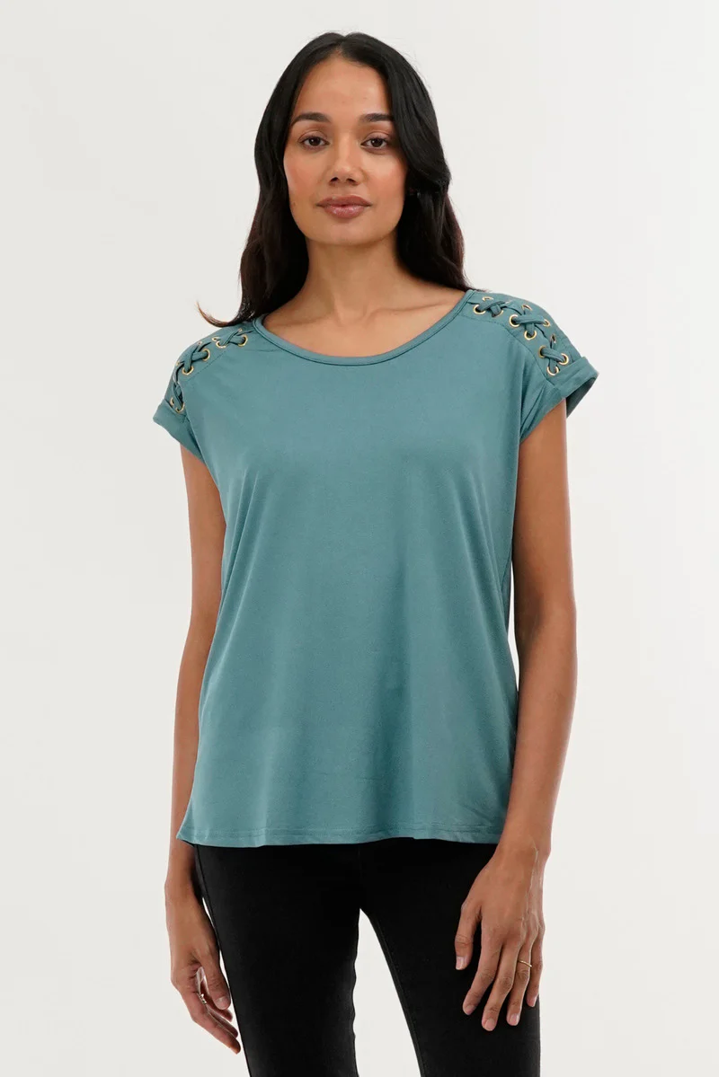International INC Company Shoulder Lace Up Tee - Teal
