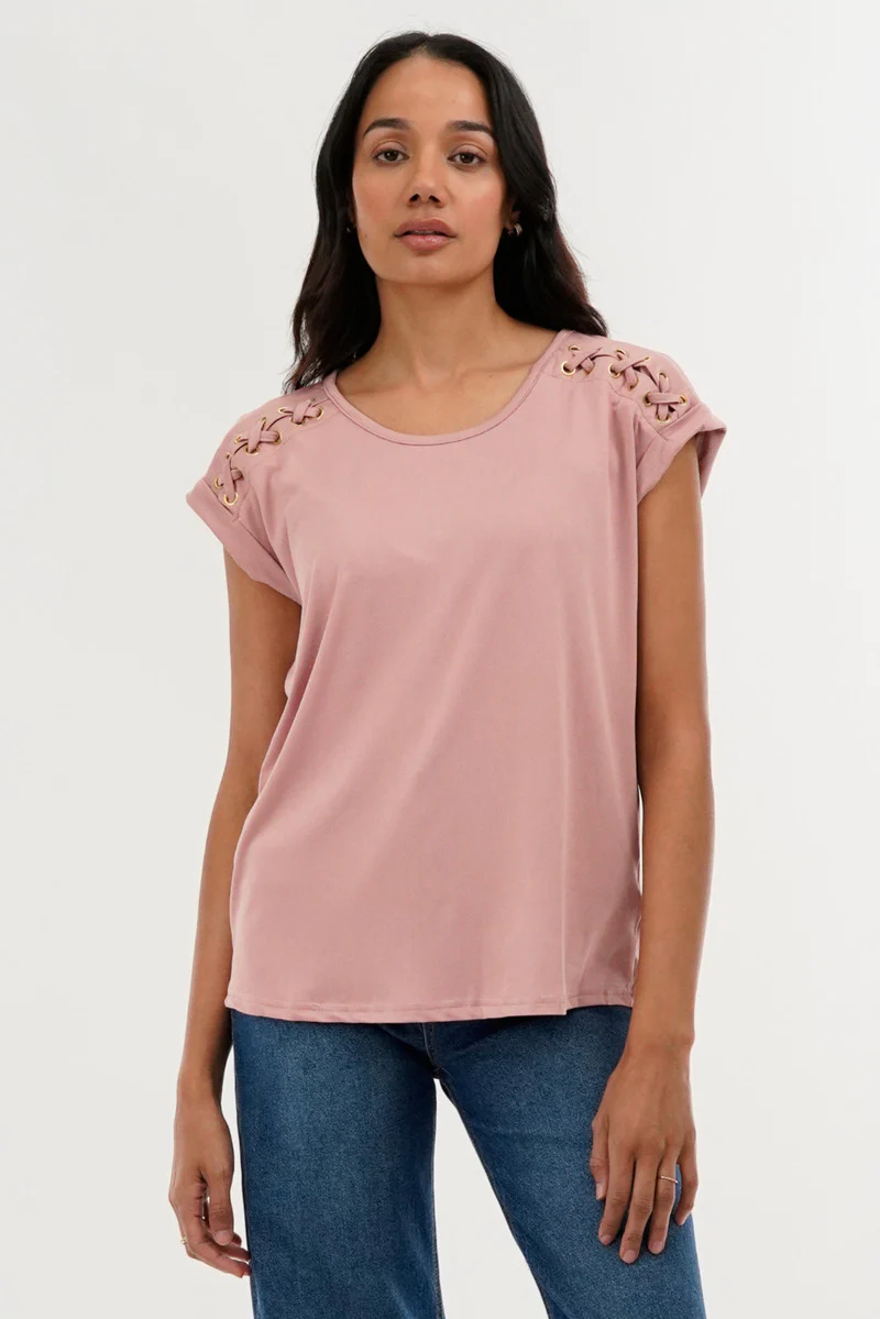 International INC Company Shoulder Lace Up Tee - Pink
