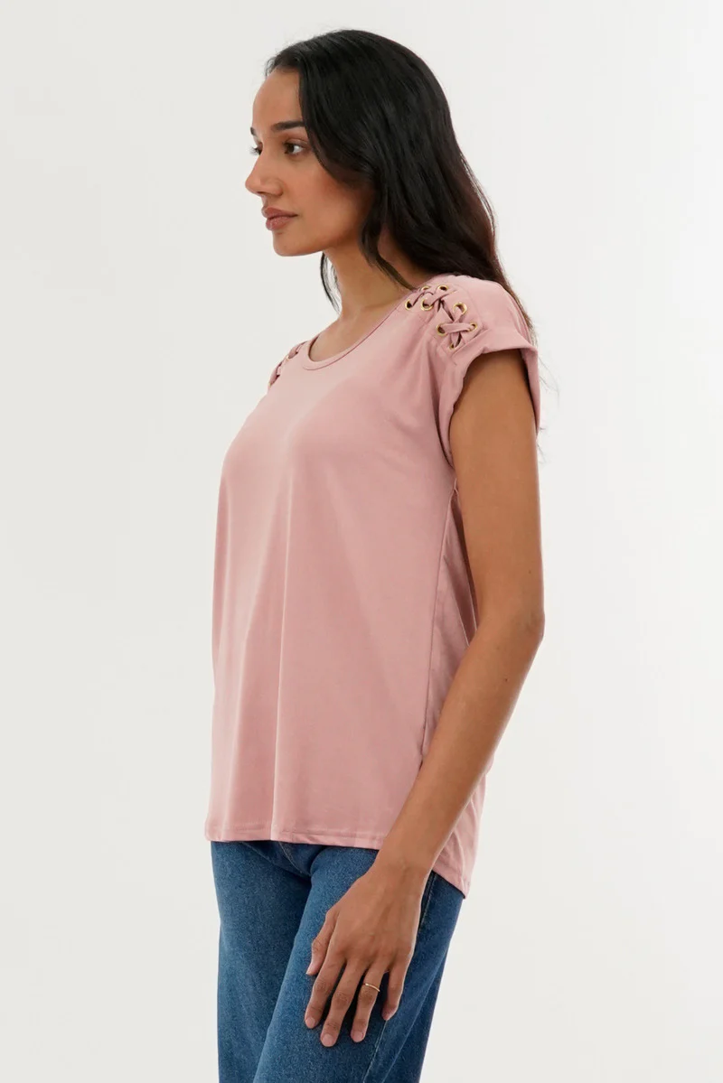 International INC Company Shoulder Lace Up Tee - Pink - Image 2