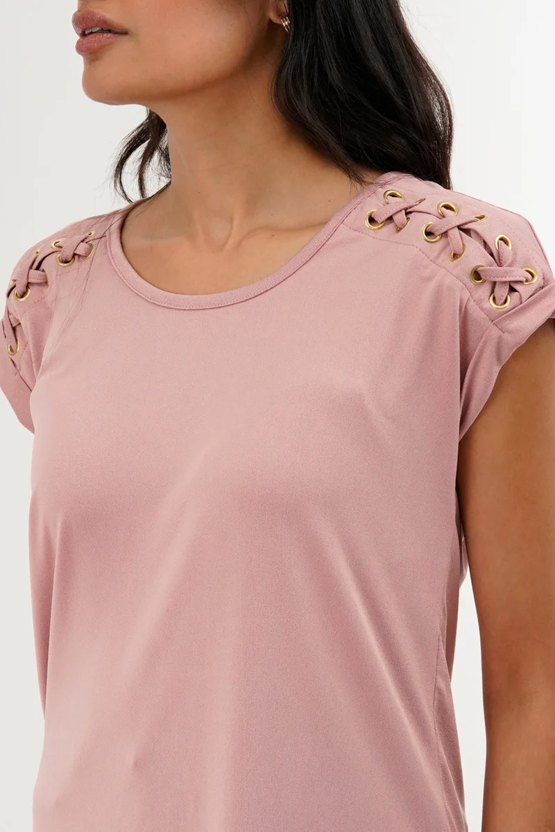 International INC Company Shoulder Lace Up Tee - Pink - Image 4