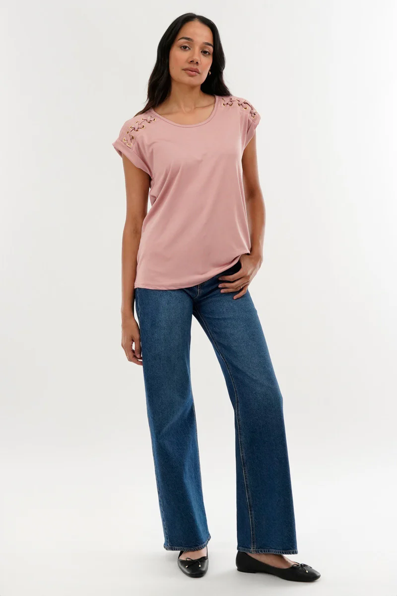 International INC Company Shoulder Lace Up Tee - Pink - Image 5