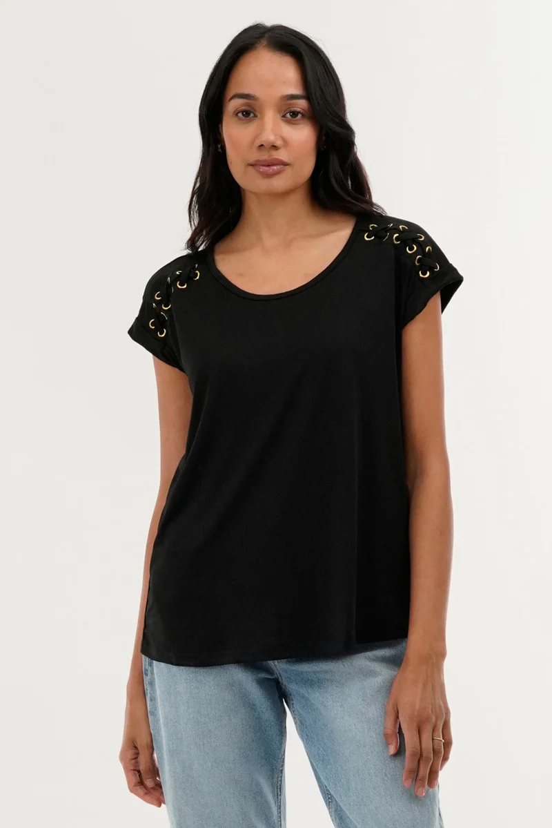 International INC Company Shoulder Lace Up Tee - Black