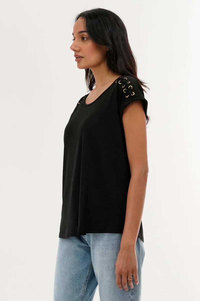 International INC Company Shoulder Lace Up Tee - Black - Image 2