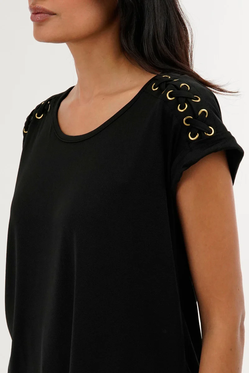 International INC Company Shoulder Lace Up Tee - Black - Image 4