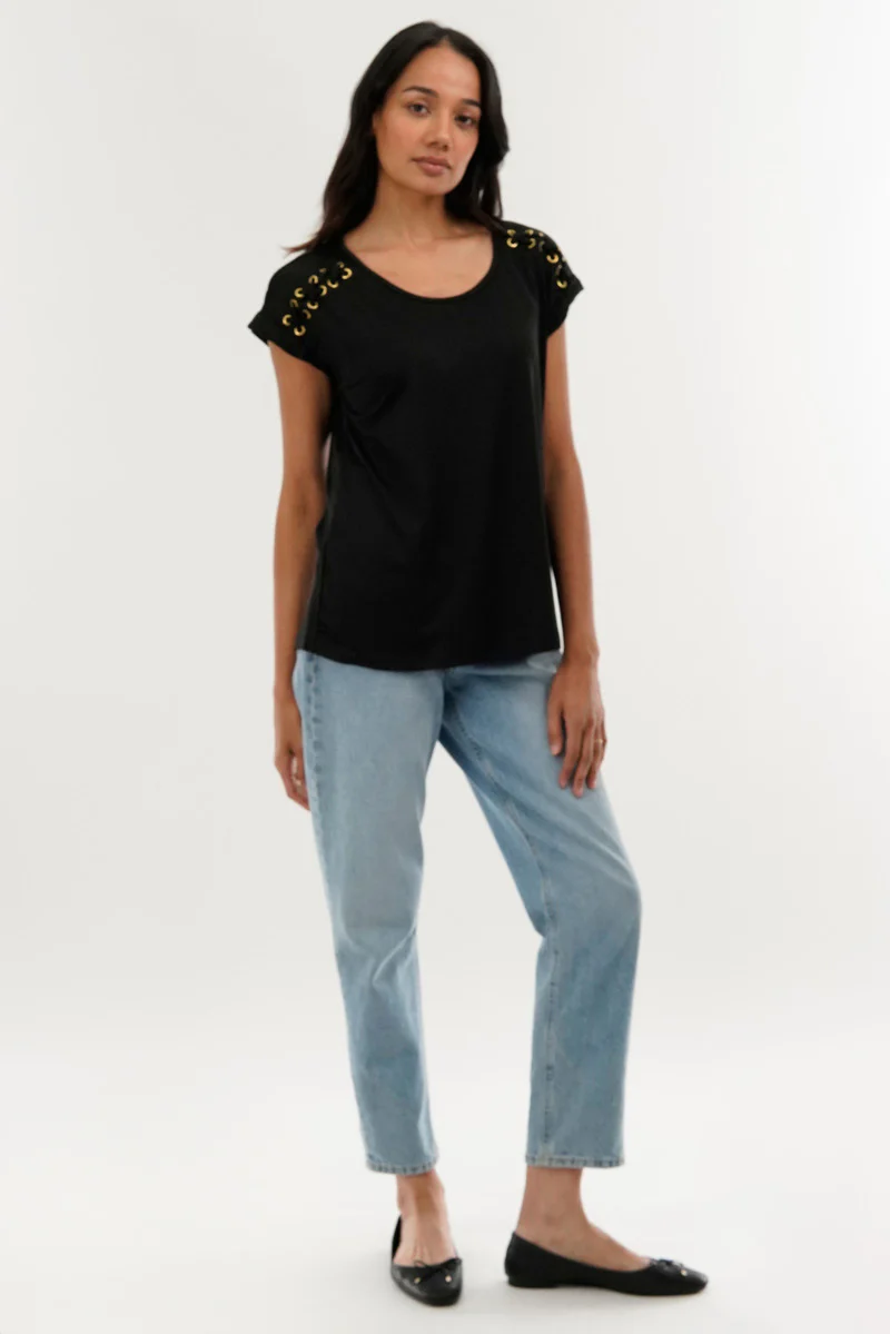 International INC Company Shoulder Lace Up Tee - Black - Image 5