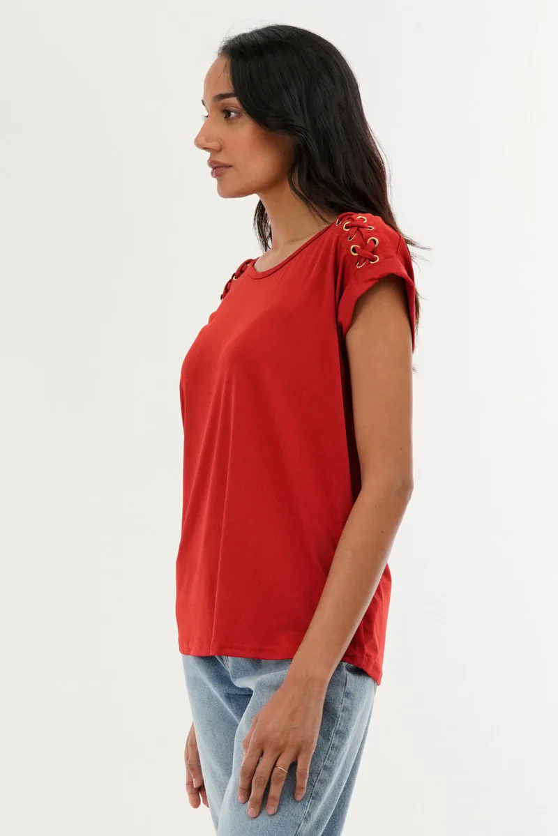 International INC Company Shoulder Lace Up Tee - Coral - Image 2