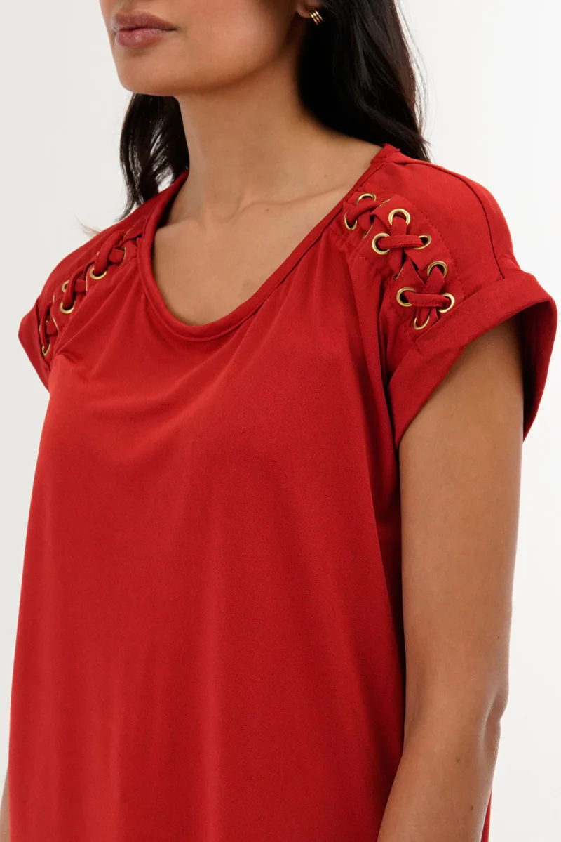 International INC Company Shoulder Lace Up Tee - Coral - Image 4
