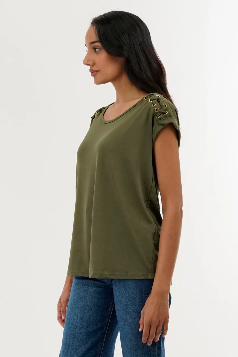 International INC Company Shoulder Lace Up Tee - Olive - Image 2