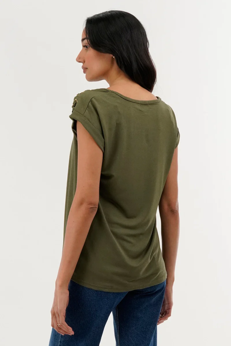 International INC Company Shoulder Lace Up Tee - Olive - Image 3