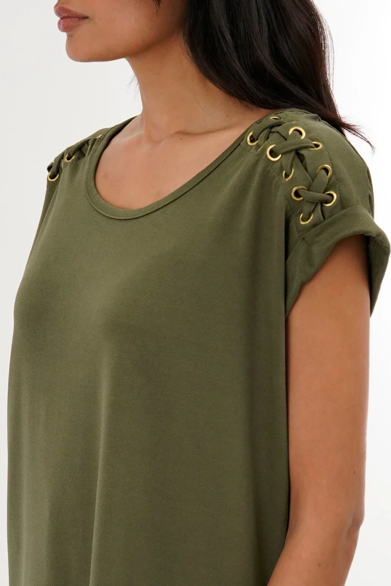 International INC Company Shoulder Lace Up Tee - Olive - Image 4