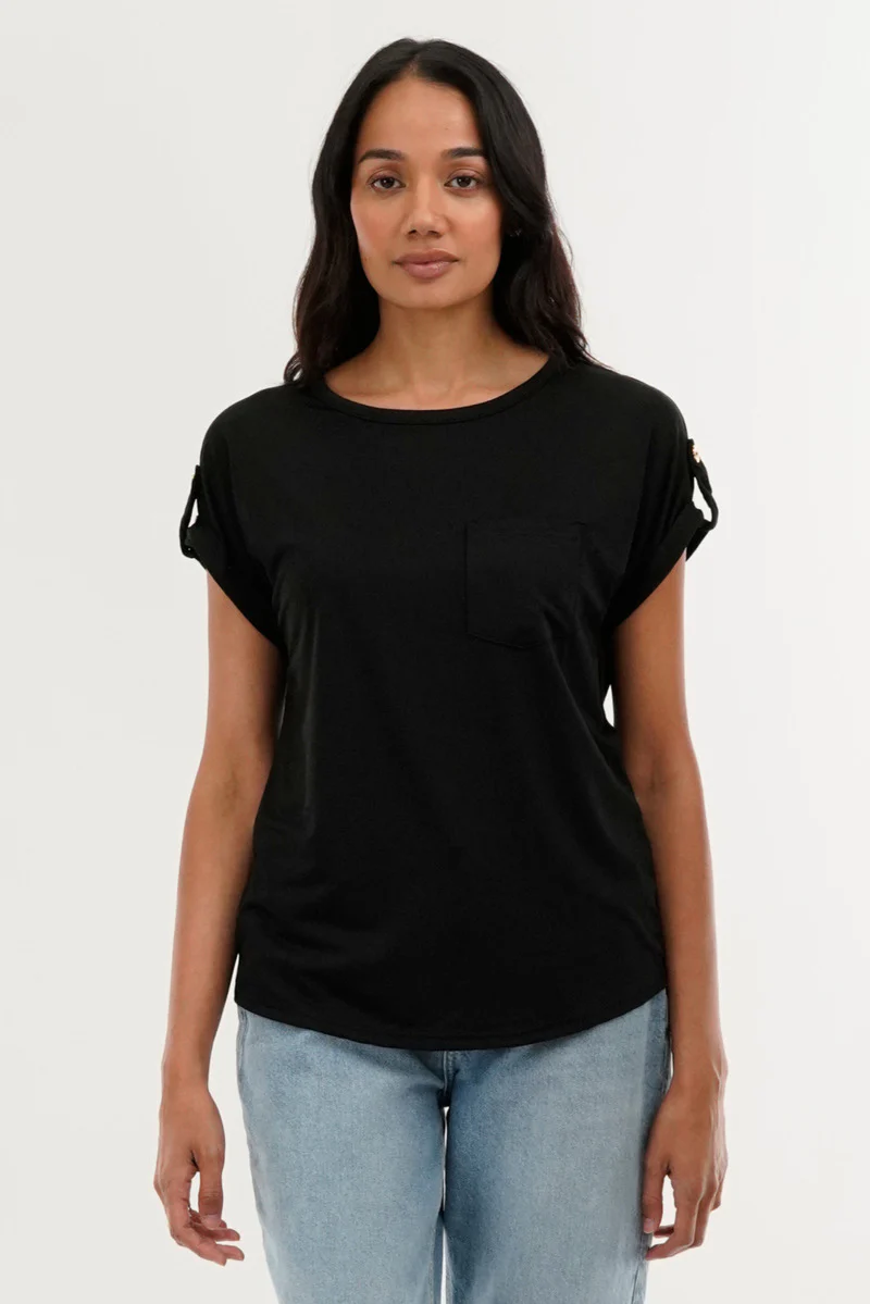 Costa Blanca Basic Cap Sleeve Tee - Black