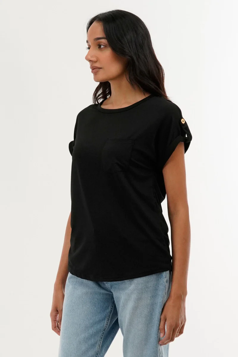 Costa Blanca Basic Cap Sleeve Tee - Black - Image 2