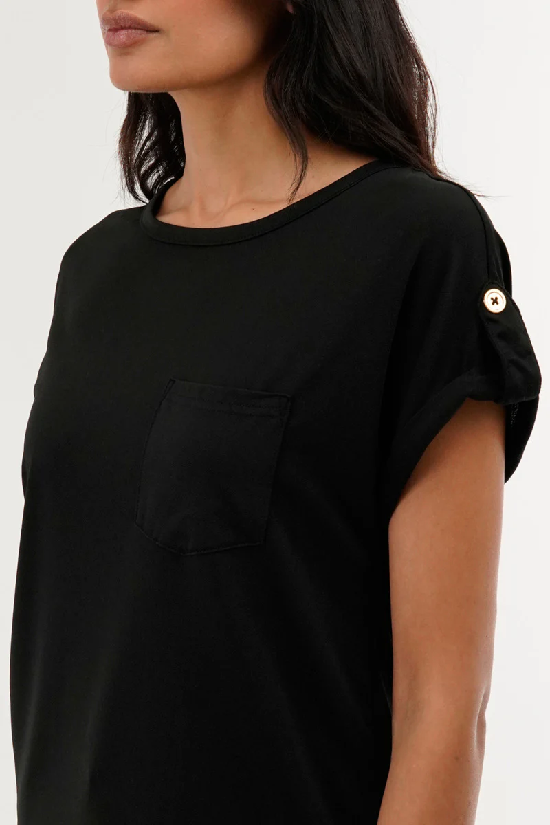 Costa Blanca Basic Cap Sleeve Tee - Black - Image 4
