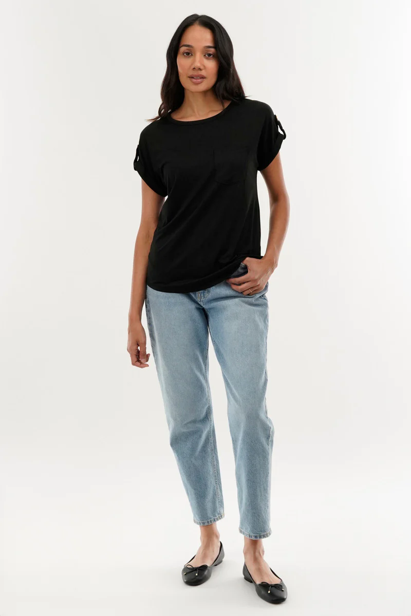 Costa Blanca Basic Cap Sleeve Tee - Black - Image 5