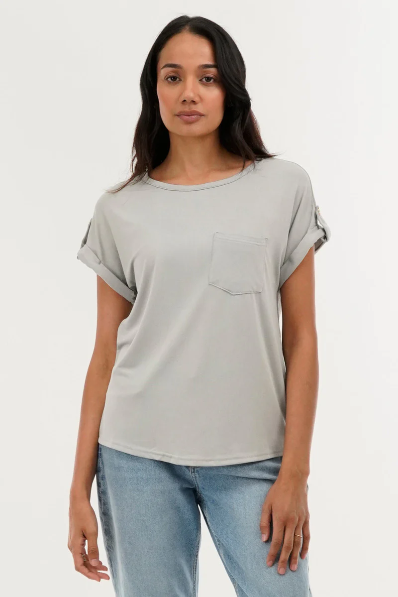 Costa Blanca Basic Cap Sleeve Tee - Grey
