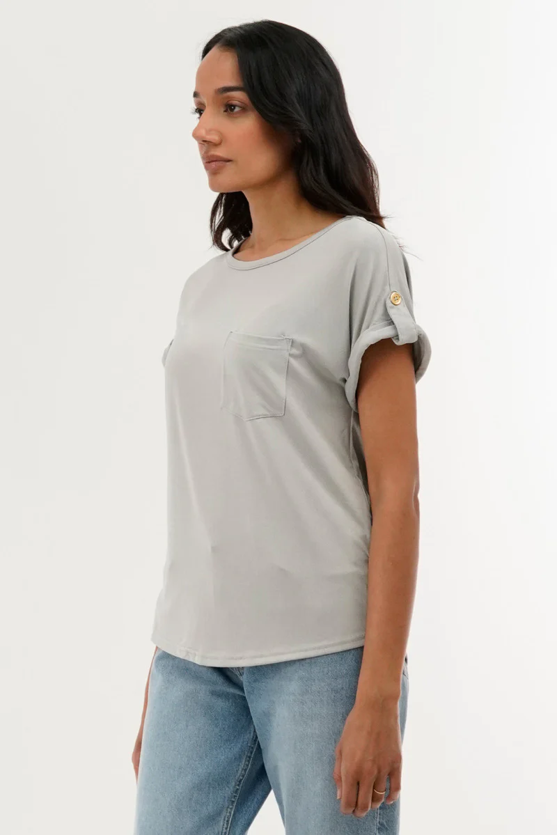 Costa Blanca Basic Cap Sleeve Tee - Grey - Image 2