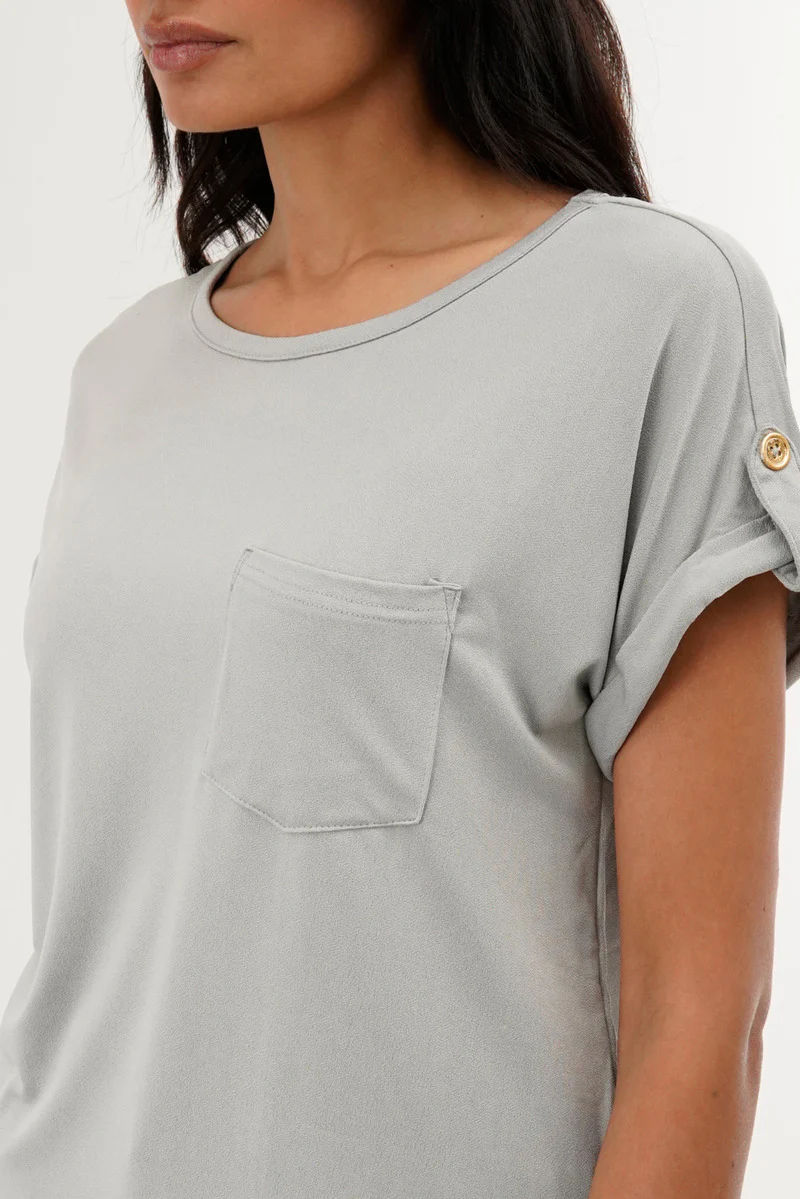 Costa Blanca Basic Cap Sleeve Tee - Grey - Image 4