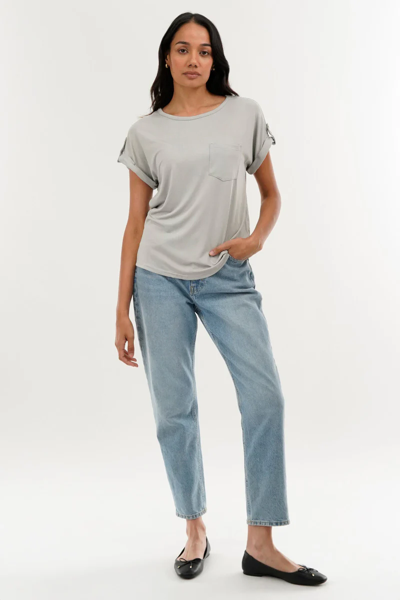Costa Blanca Basic Cap Sleeve Tee - Grey - Image 5