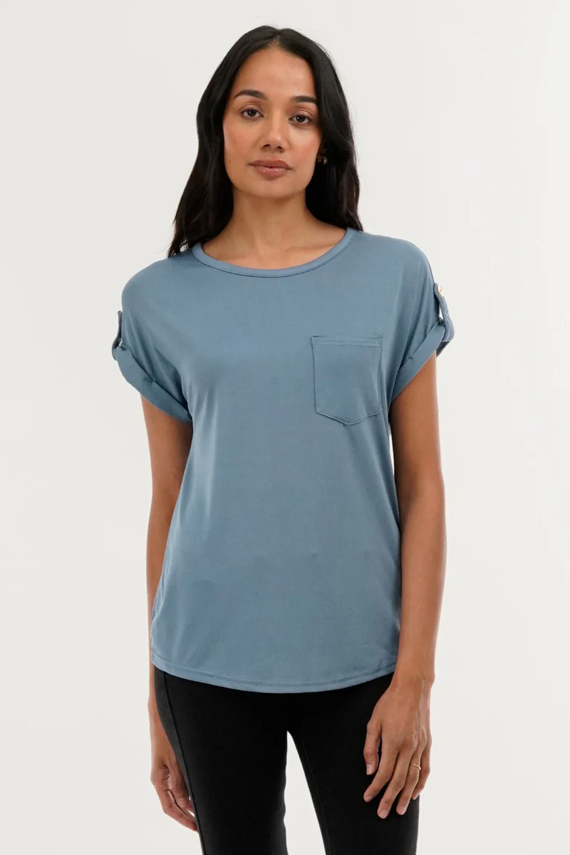 Costa Blanca Basic Cap Sleeve Tee - Blue