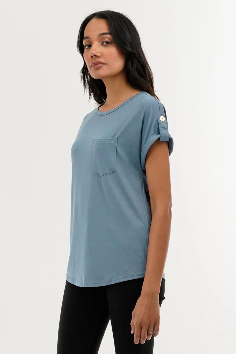Costa Blanca Basic Cap Sleeve Tee - Blue - Image 2