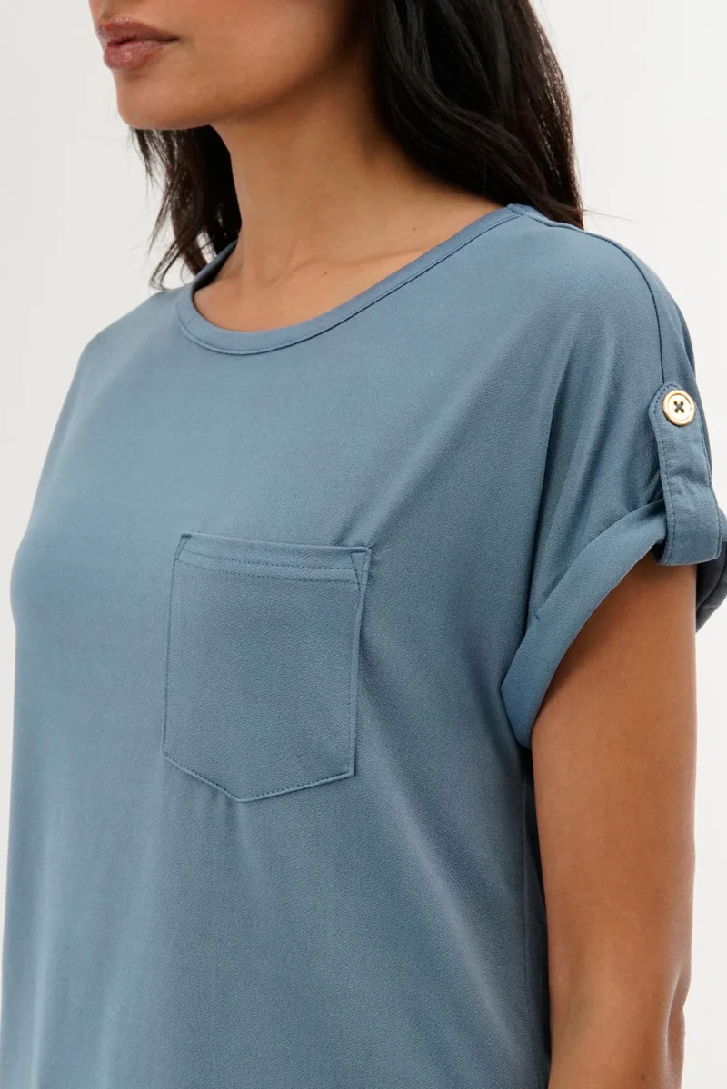 Costa Blanca Basic Cap Sleeve Tee - Blue - Image 4