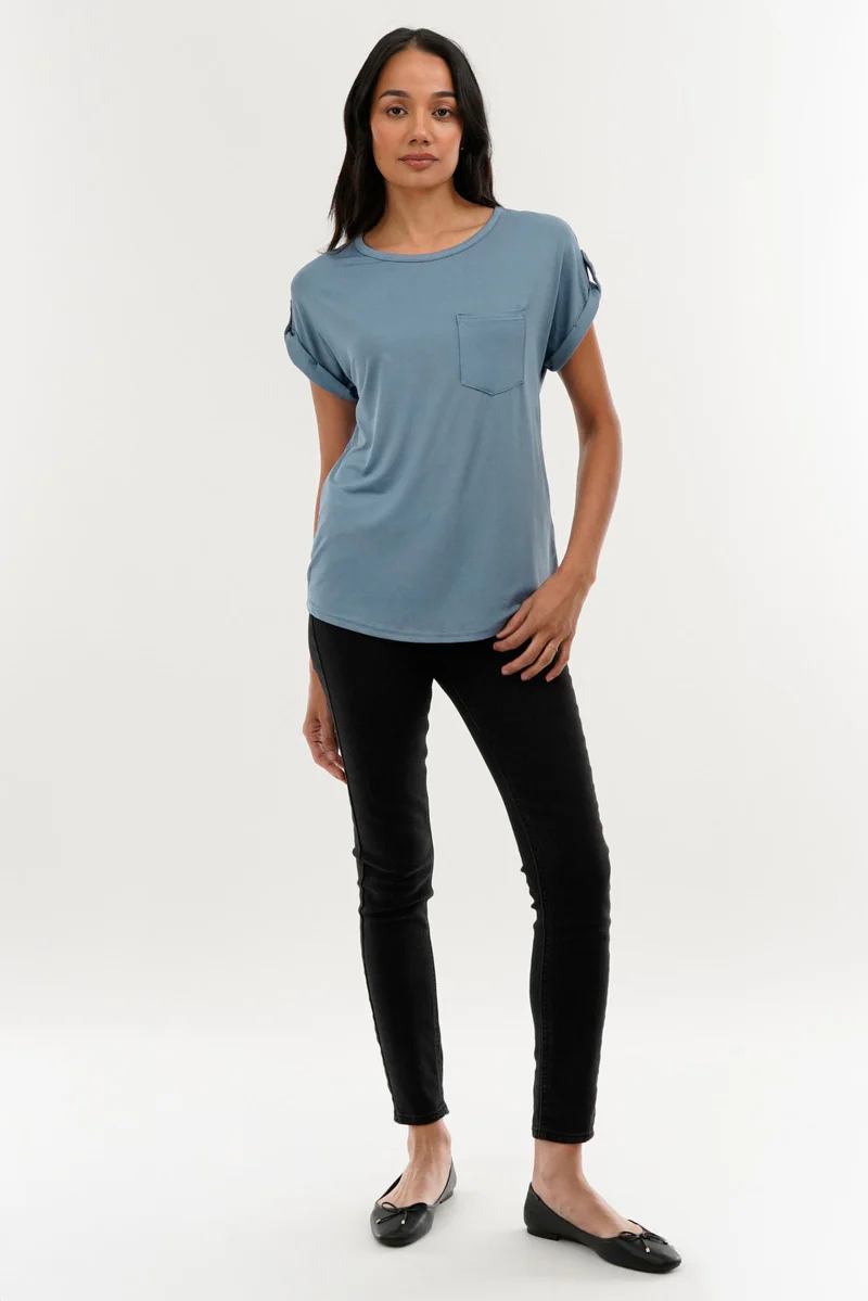 Costa Blanca Basic Cap Sleeve Tee - Blue - Image 5