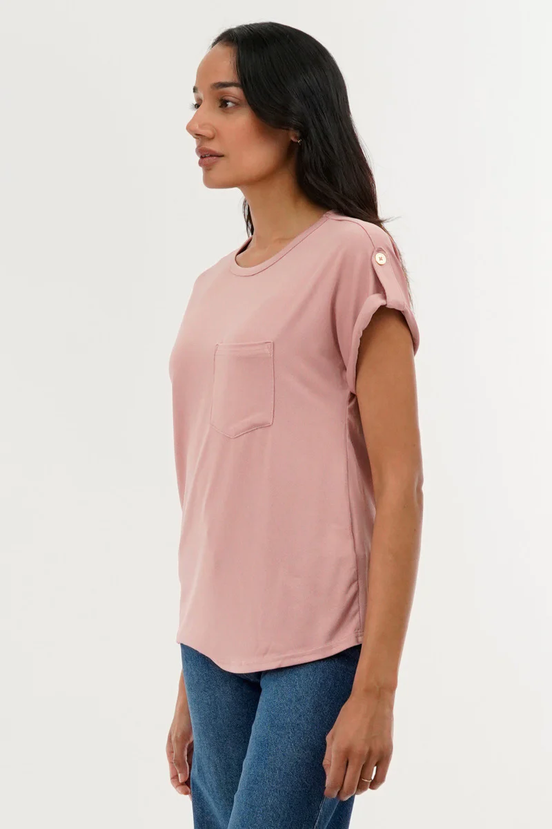 Costa Blanca Basic Cap Sleeve Tee - Pink - Image 2